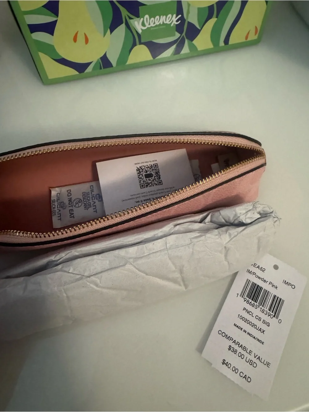 Coach Powder Pink Signature Leather Zip Pencil Case - Picture 9 of 9